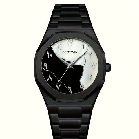 Stainless Steel Black Aura Watch - Black and White Dial
